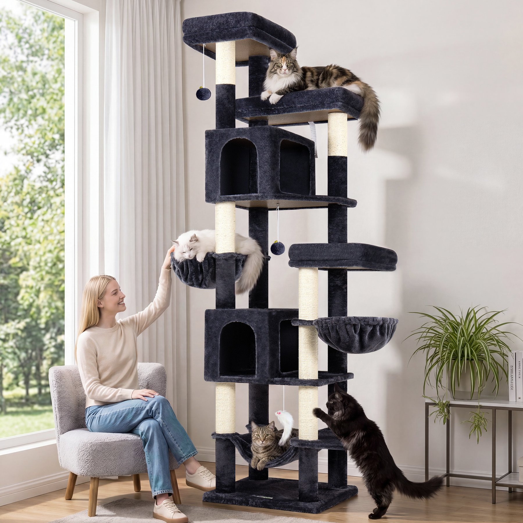 Globlazer 82-in Tower Plush Condo Cat Tree, Dark Gray
