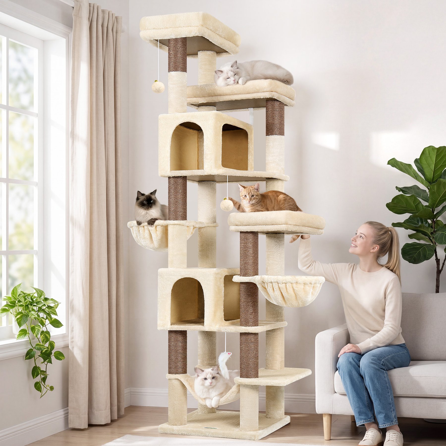 Globlazer 82-in Tower Plush Condo Cat Tree, Beige