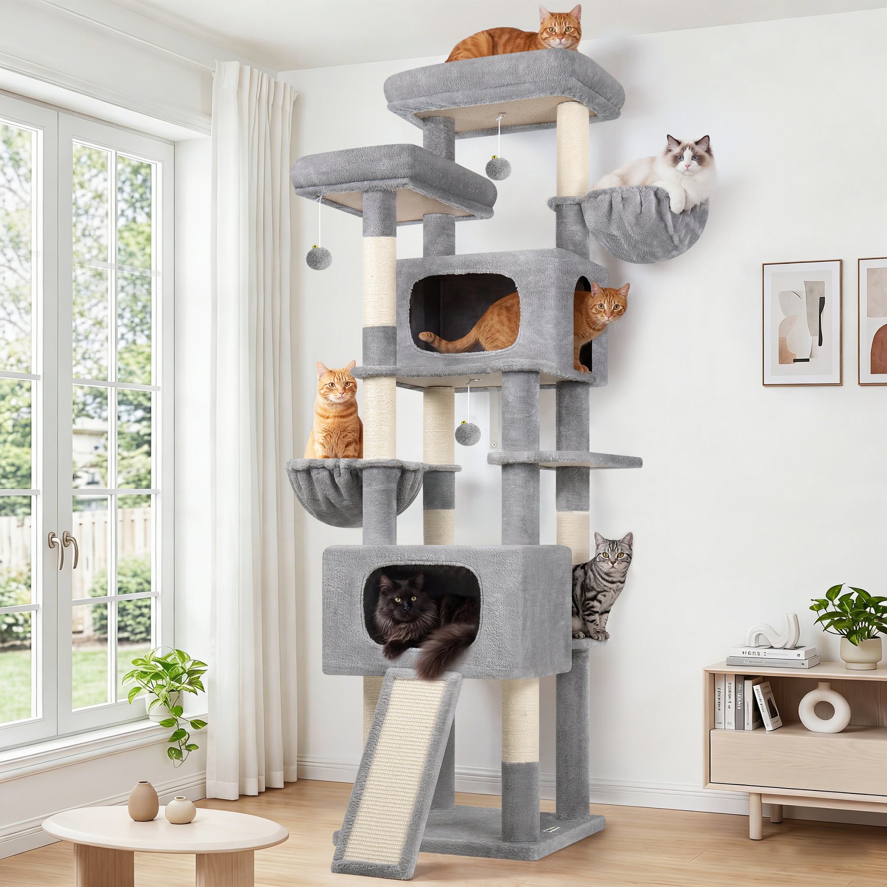 Globlazer Big Modern Tower 77-in Plush Condo Cat Tree, Light Gray