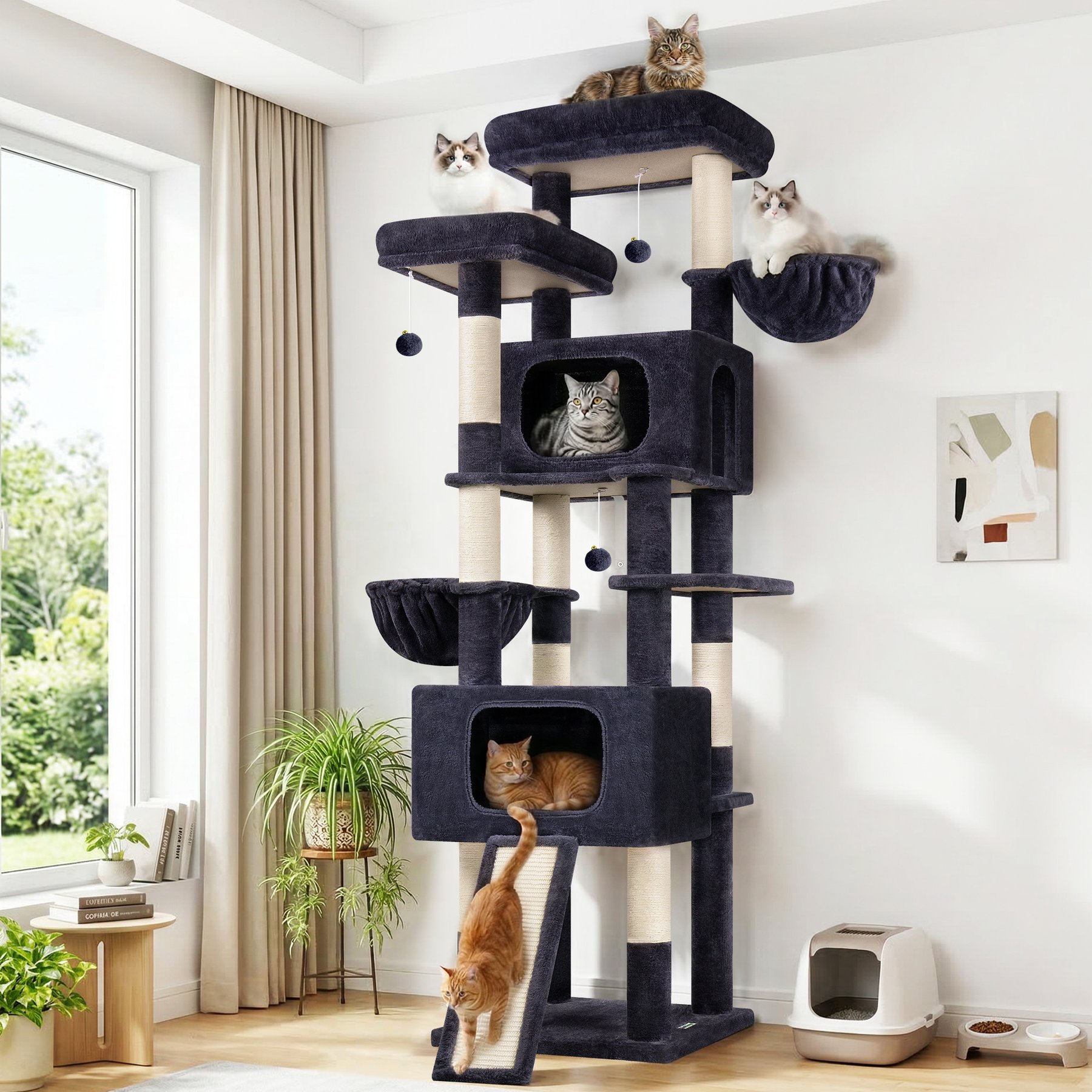 Globlazer Big Modern Tower 77-in Plush Condo Cat Tree, Dark Gray
