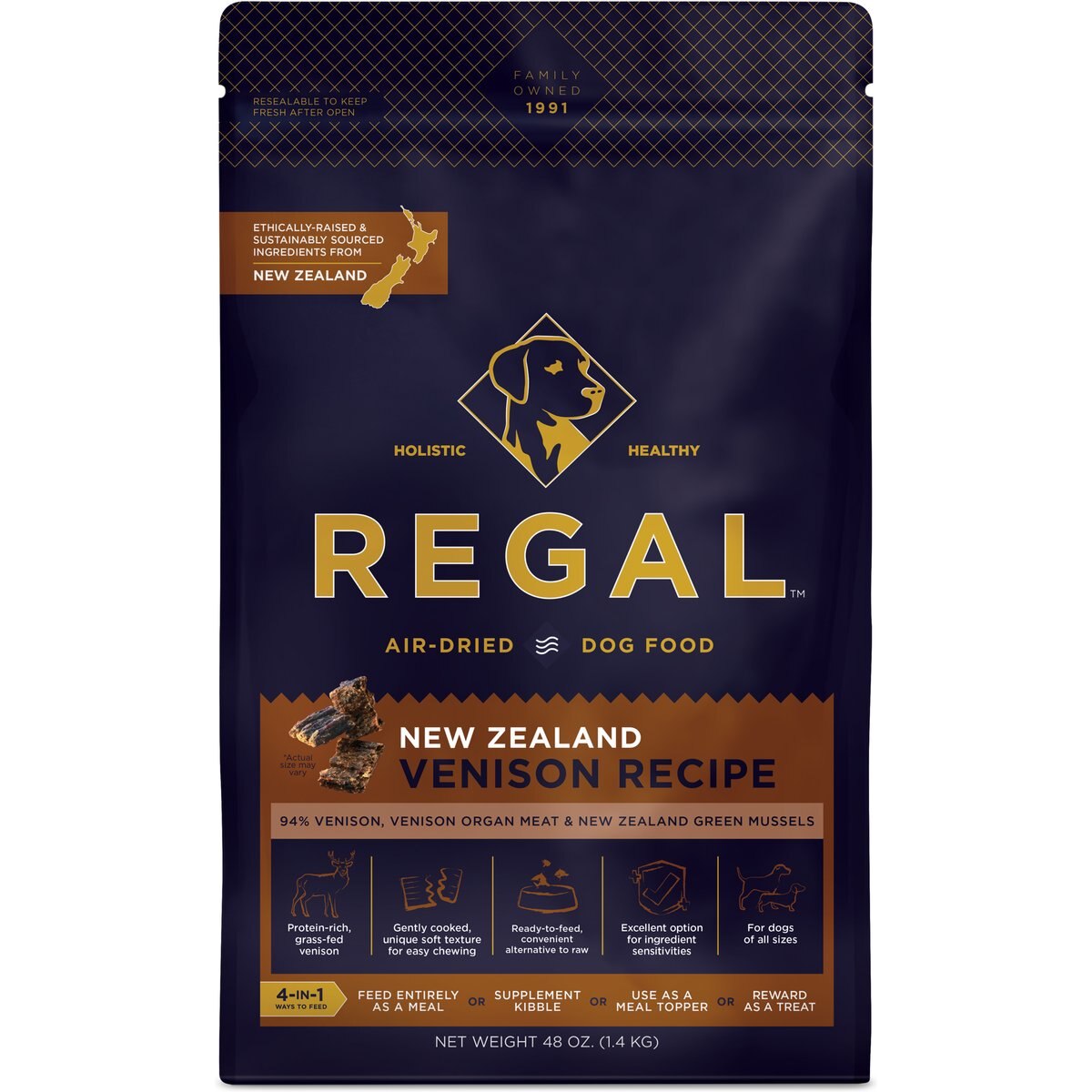 Regal Pet Foods Air-Dried Limited Ingredient Diet Venison Flavored Dehydrated Dog Food & Topper, 48-oz bag