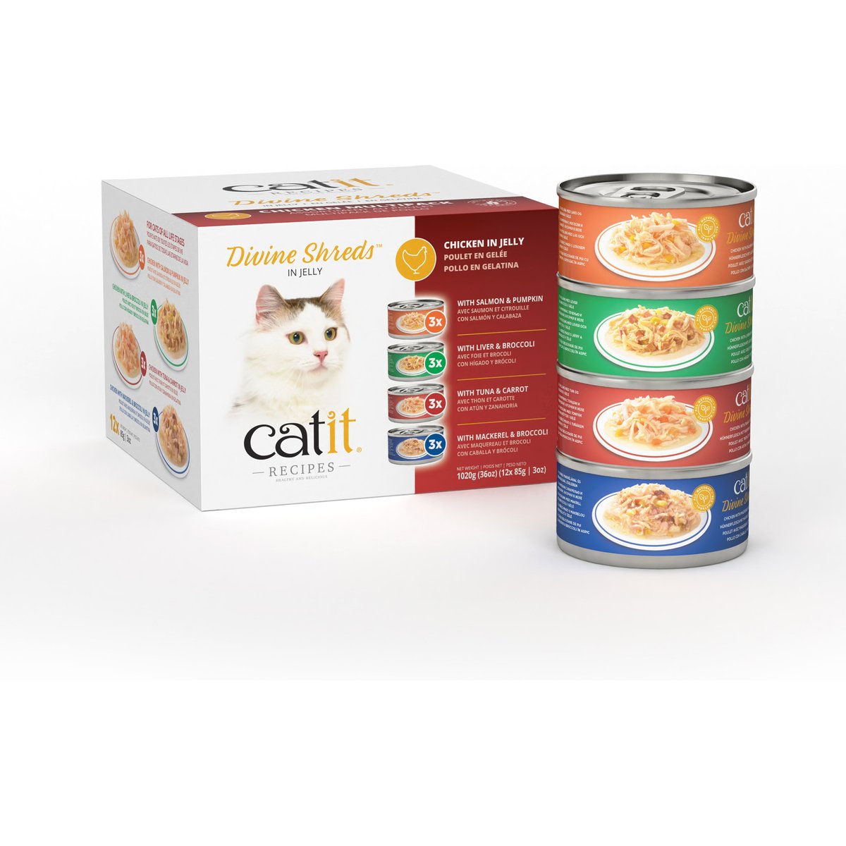 Catit Divine Shreds in Jelly Chicken Multipack Grain-Free Wet Cat Food, 3-oz can, 12 count