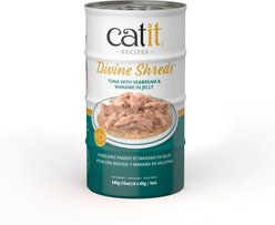 Catit Divine Shreds, Tuna with Seabream & Wakame, Jelly Variety Pack Grain-Free Wet Cat Food, 3-oz can, 4 count