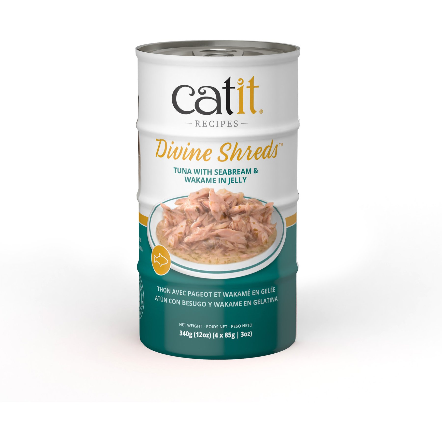 Catit Divine Shreds, Tuna with Seabream & Wakame, Jelly Variety Pack Grain-Free Wet Cat Food, 3-oz can, 4 count