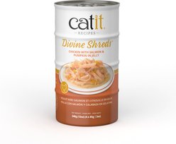 Catit Divine Shreds, Chicken with Salmon & Pumpkin, Jelly Variety Pack Grain-Free Wet Cat Food, 3-oz can, 4 count slide 1 of 5
