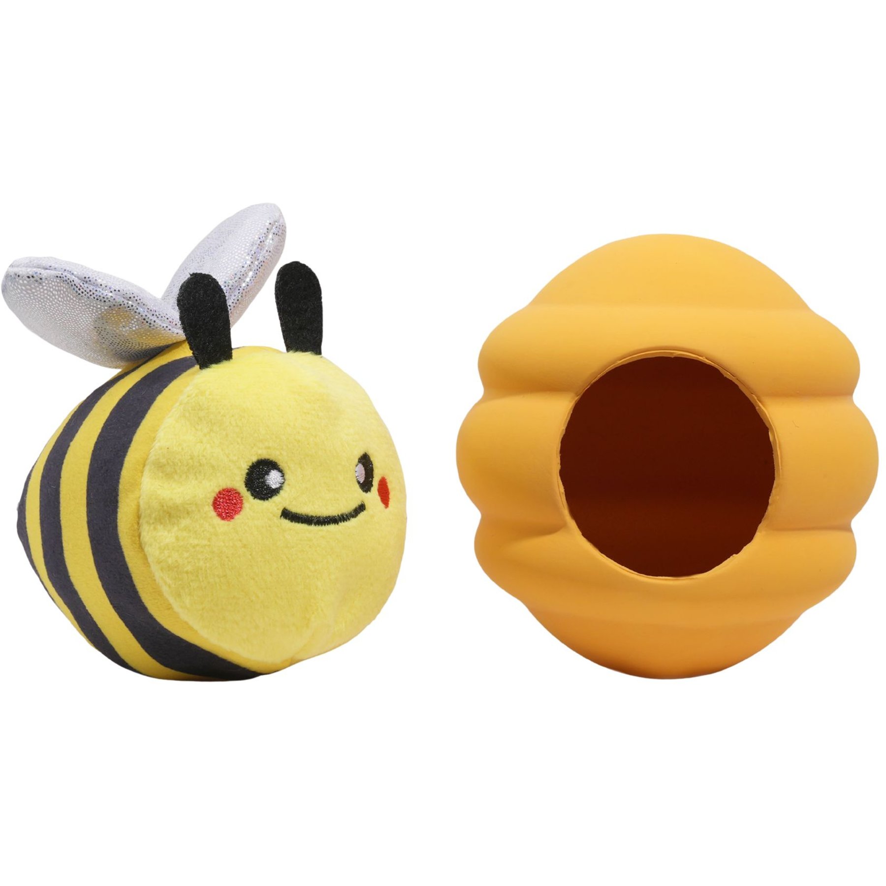 HugSmart Bee Hive Puzzle Latex Squeaky Hide & Seek Plush Dog Toy, Small/Medium