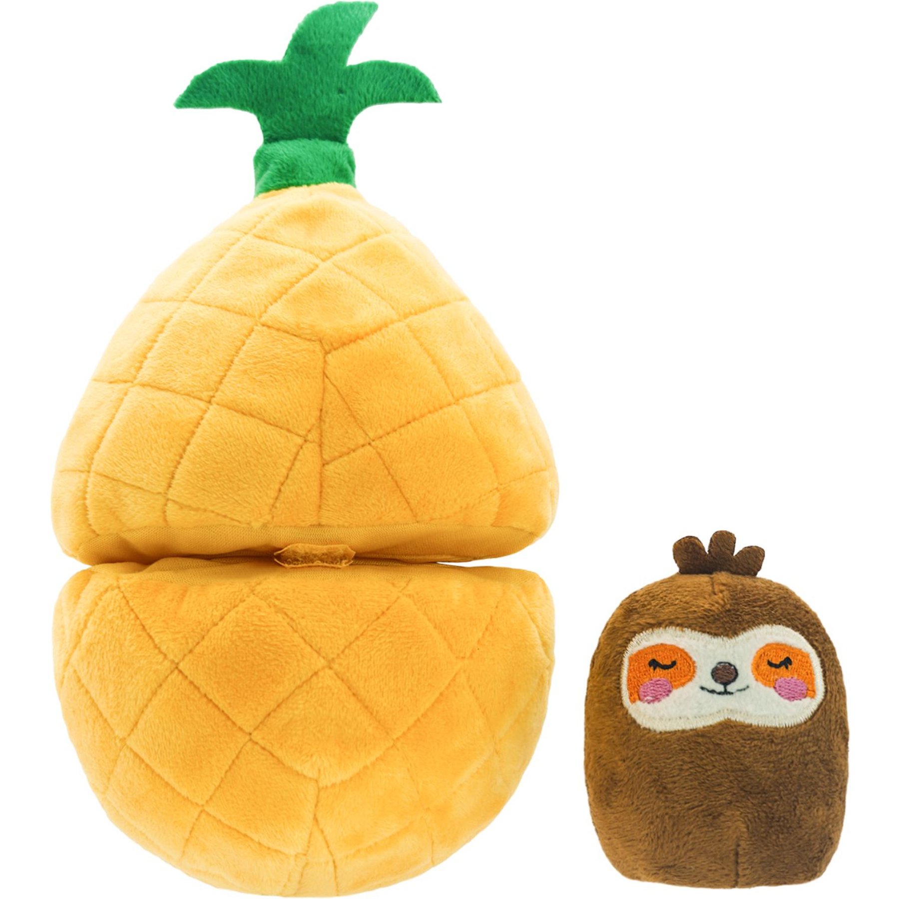 HugSmart Pineapple Sloth Puzzle Squeaky Hide & Seek Plush Dog Toy, Small/Medium