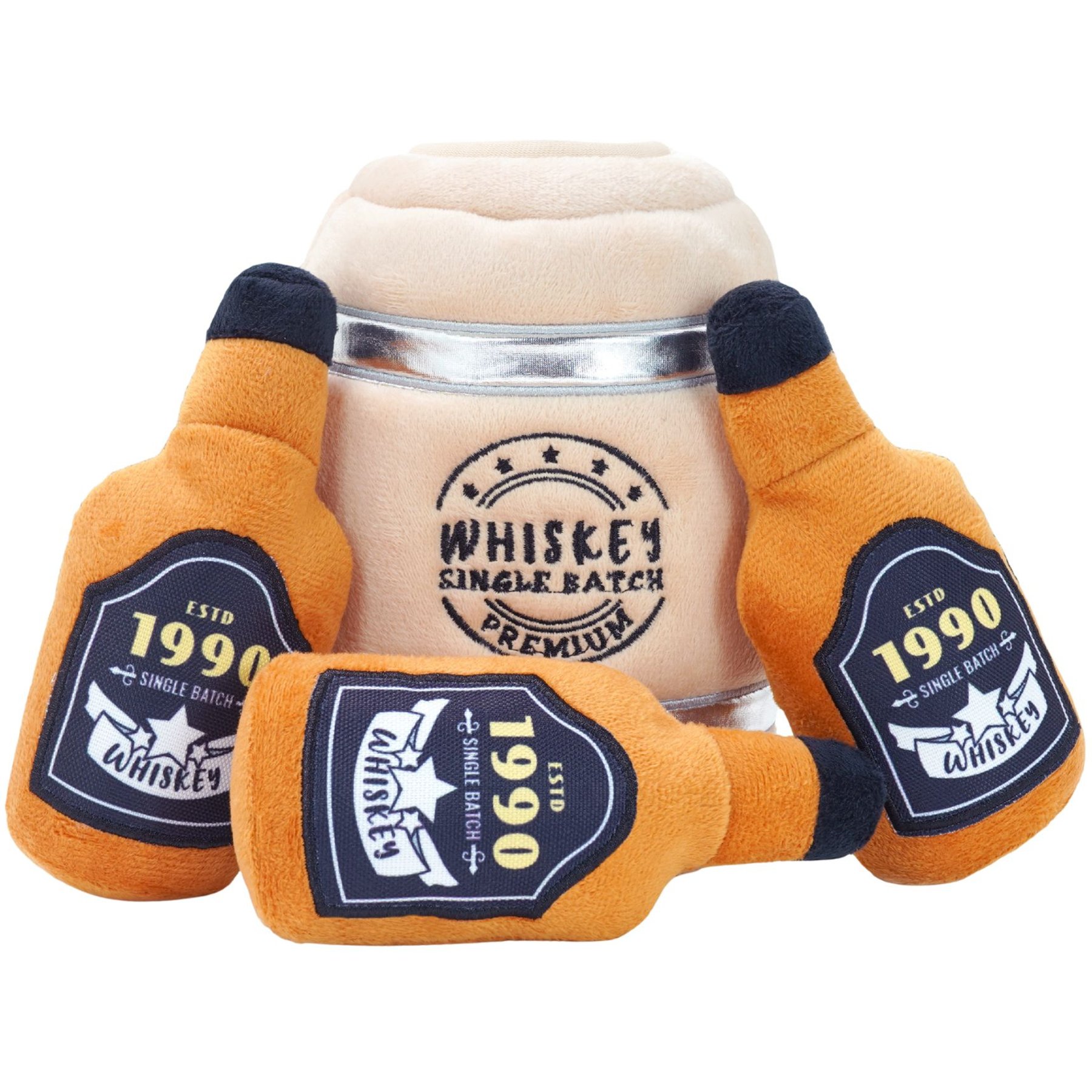 HugSmart Whiskey Barrel Puzzle Squeaky Hide & Seek Plush Dog Toy, Small/Medium
