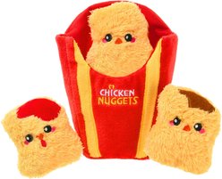 HugSmart Chicken Nuggets Puzzle Crinkle Squeaky Hide & Seek Plush Dog Toy, Small/Medium