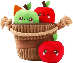HugSmart Apple Basket Puzzle Squeaky Hide & Seek Plush Rope Dog Toy, Small/Medium