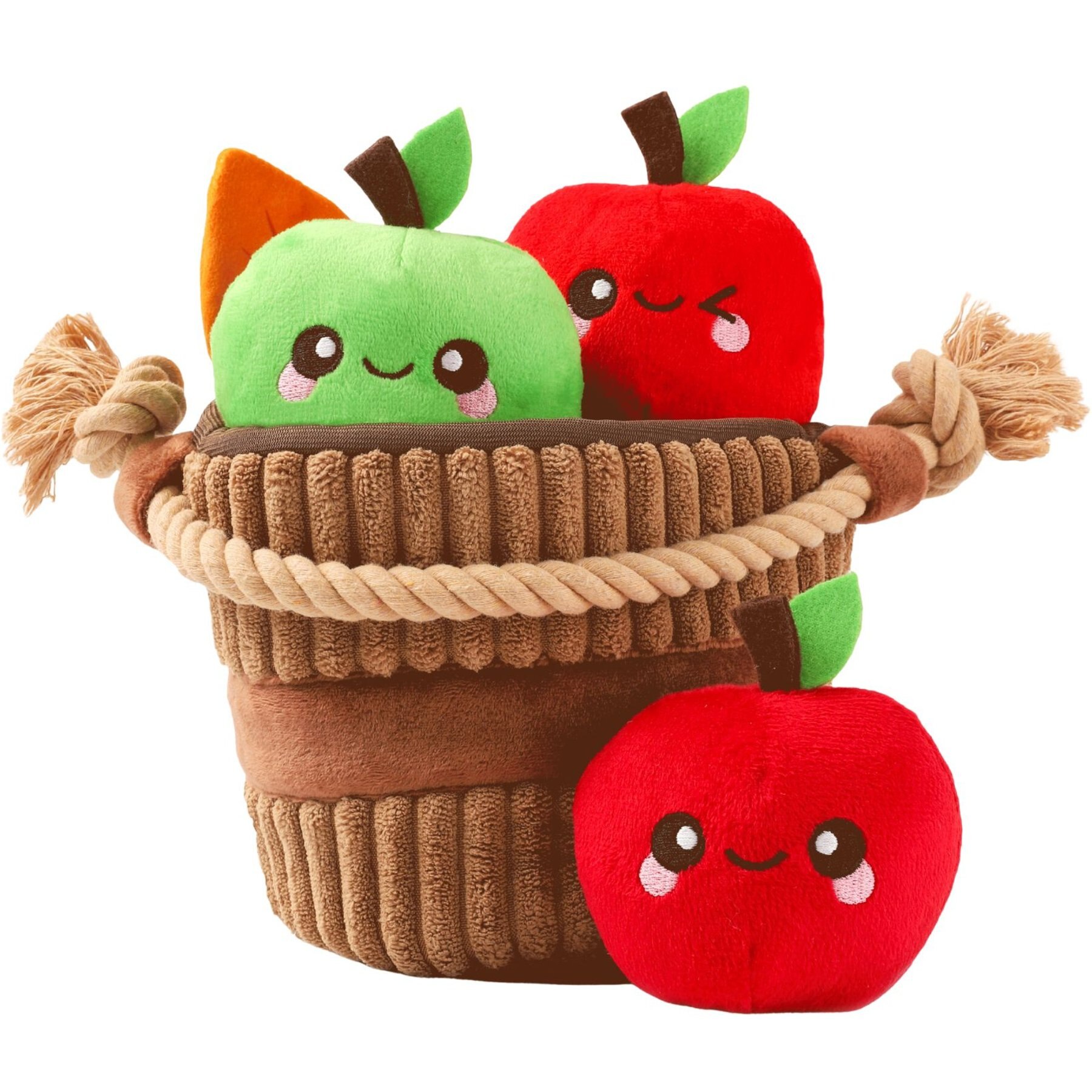 HugSmart Apple Basket Puzzle Squeaky Hide & Seek Plush Rope Dog Toy, Small/Medium