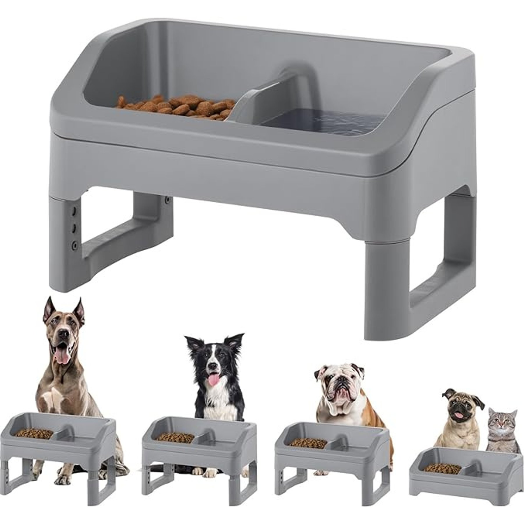 IRIS Elevated Dog Feeder with Attachable Feet, Grey/Black, Medium: 4-cup