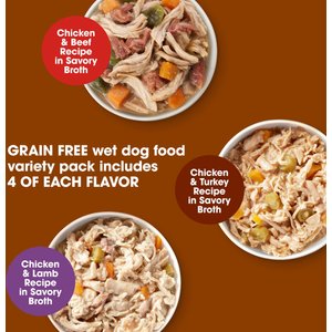 Nature's Recipe Grain-Free Chicken & Beef Recipe, Chicken & Turkey Recipe & Chicken & Lamb Recipe in Savory Broth Variety Pack Wet Dog Food, 2.75-oz, case of 12