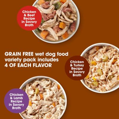 Show full view: Nature's Recipe Grain-Free Chicken & Beef Recipe, Chicken & Turkey Recipe & Chicken & Lamb Recipe in Savory Broth Variety Pack Wet Dog Food, 2.75-oz, case of 12 slide 4 of 12
