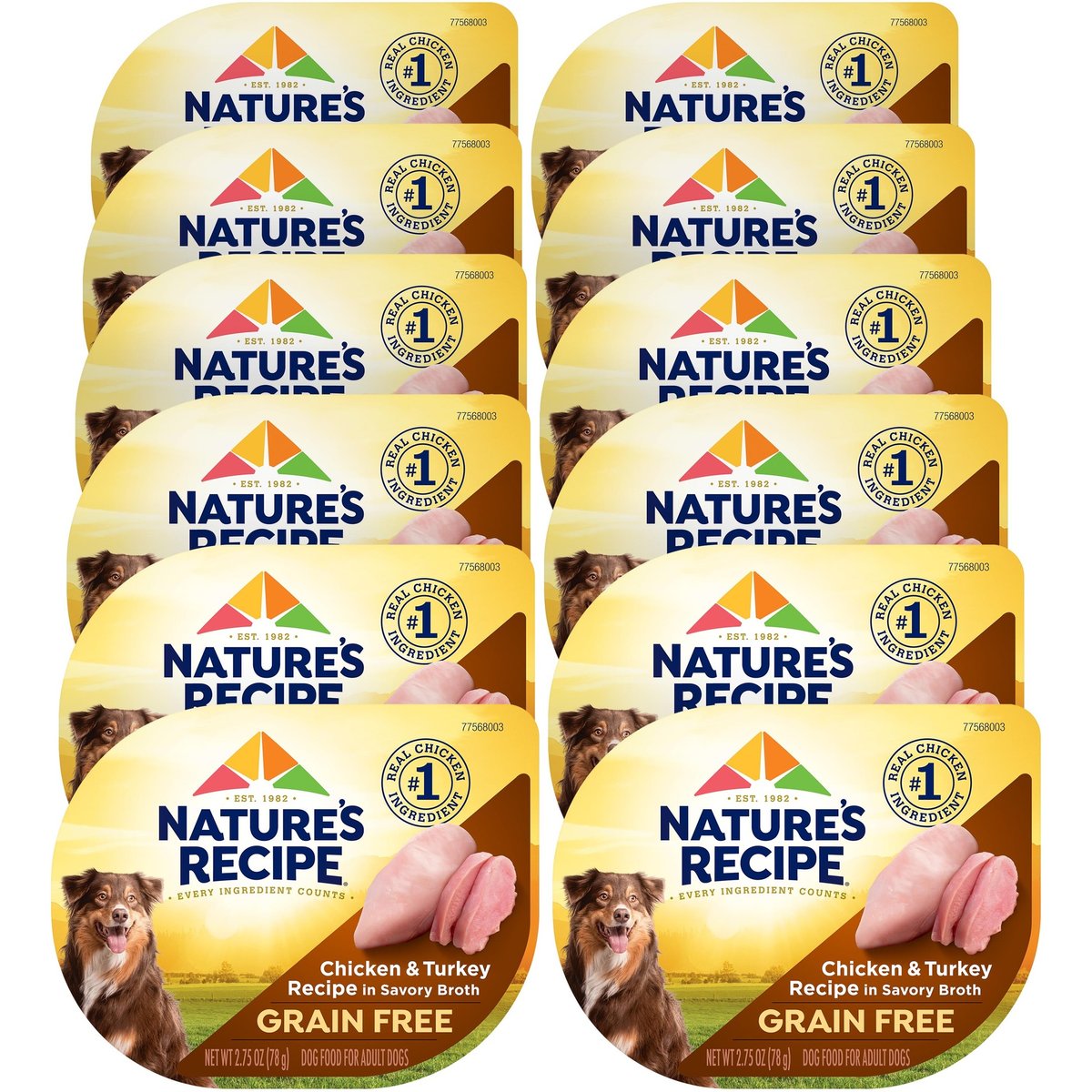 Nature's Recipe Grain-Free Chicken & Turkey Recipe in Savory Broth Wet Dog Food, 2.75-oz tray, case of 12