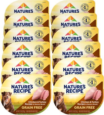 Nature's Recipe Grain-Free Chicken & Turkey Recipe in Savory Broth Wet Dog Food, 2.75-oz tray, case of 12
