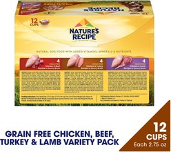 Nature's Recipe Grain-Free Chicken & Beef Recipe, Chicken & Turkey Recipe & Chicken & Lamb Recipe in Savory Broth Variety Pack Wet Dog Food, 2.75-oz, case of 12 slide 2 of 9