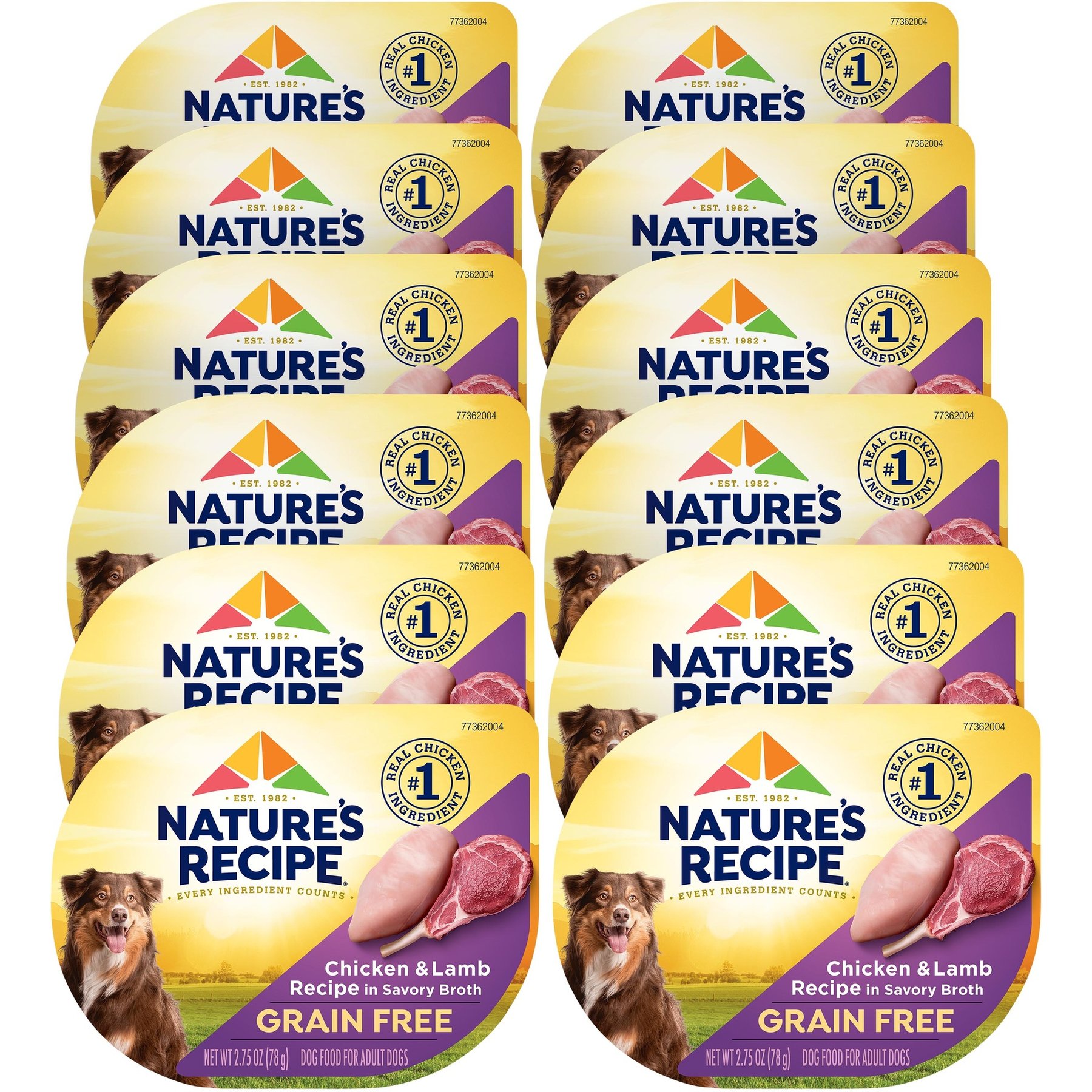 Nature's Recipe Grain-Free Chicken & Lamb Recipe in Savory Broth Wet Dog Food, 2.75-oz tray, case of 12