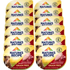 Nature's Recipe Grain-Free Chicken & Beef Recipe in Savory Broth Wet Dog Food, 2.75-oz tray, case of 12
