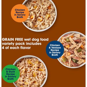 Nature's Recipe Grain-Free Chicken Recipe, Chicken & Venison Recipe & Chicken & Duck Recipe in Savory Broth Variety Pack Wet Dog Food, 2.75-oz, case of 24
