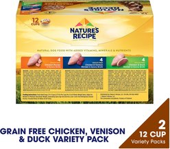 Nature's Recipe Grain-Free Chicken Recipe, Chicken & Venison Recipe & Chicken & Duck Recipe in Savory Broth Variety Pack Wet Dog Food, 2.75-oz, case of 24 slide 2 of 9
