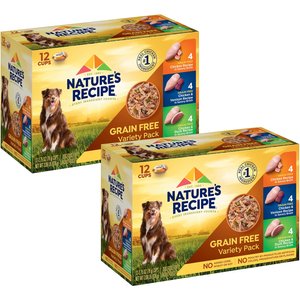 Nature's Recipe Grain-Free Chicken Recipe, Chicken & Venison Recipe & Chicken & Duck Recipe in Savory Broth Variety Pack Wet Dog Food, 2.75-oz, case of 24