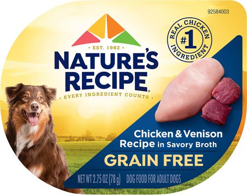 Nature's Recipe Grain-Free Chicken & Venison Recipe in Savory Broth Wet Dog Food, 2.75-oz, case of 12