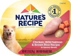 Nature's Recipe Chicken, Wild Salmon & Brown Rice Recipe in Savory Broth Wet Dog Food, 2.75-oz, case of 12