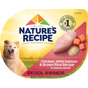 Nature's Recipe Chicken, Wild Salmon & Brown Rice Recipe in Savory Broth Wet Dog Food, 2.75-oz, case of 12