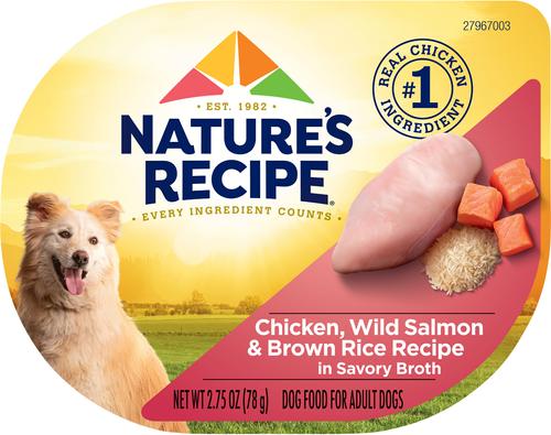 Nature's Recipe Chicken, Wild Salmon & Brown Rice Recipe in Savory Broth Wet Dog Food, 2.75-oz, case of 12