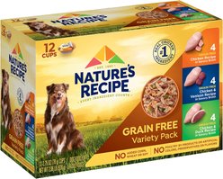 Nature's Recipe Grain-Free Chicken Recipe, Chicken & Venison Recipe & Chicken & Duck Recipe in Savory Broth Variety Pack Wet Dog Food, 2.75-oz tray, bundle of 48