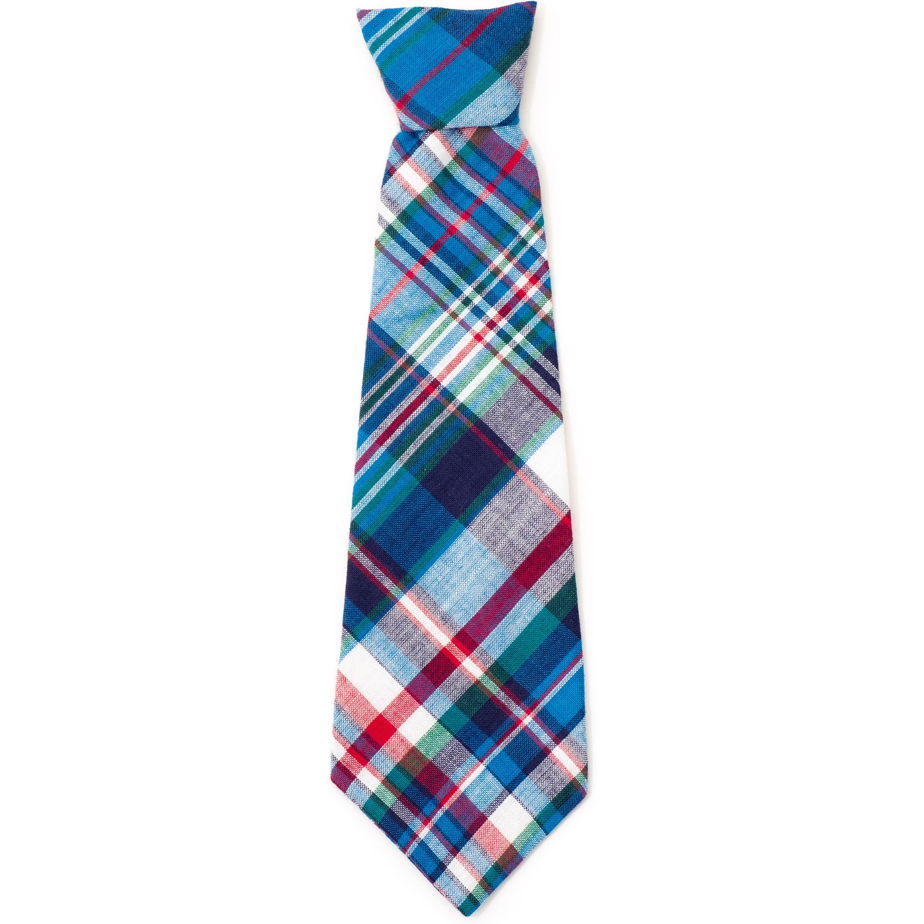 The Worthy Dog Madras Plaid Dog Neck Tie, Blue, Navy, Multicolored, Large