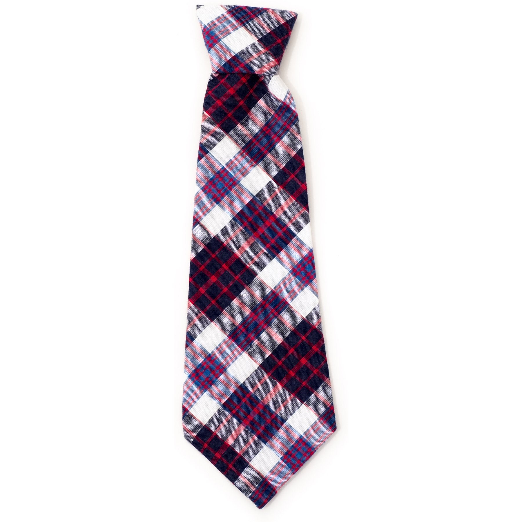 The Worthy Dog Madras Plaid Dog Neck Tie, Navy, Red, White, Large