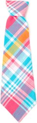 The Worthy Dog Madras Plaid Dog Neck Tie, Turquoise, Pink, Multicolored, Large