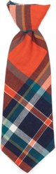 The Worthy Dog Orange/Navy Plaid Dog Neck Tie, Orange, Navy, Small