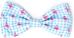 The Worthy Dog Gingham Flamingos Dog Bow Tie, Aqua, White, Small