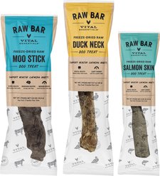 Vital Essentials Raw Bar Dog Treat Variety Pack: Moo Stick + Salmon Skin + Duck Neck