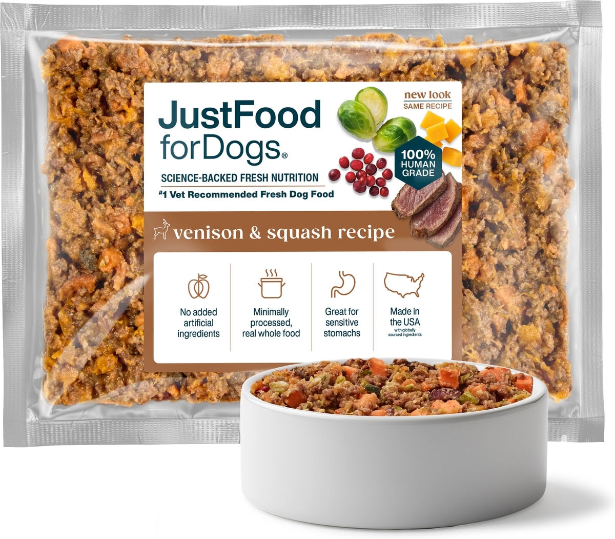 JUSTFOODFORDOGS Venison & Squash Recipe Frozen Human-Grade Fresh