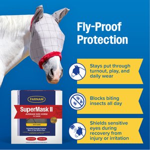 Farnam SuperMask II Horse Fly Mask with Covered Ears, White, Horse