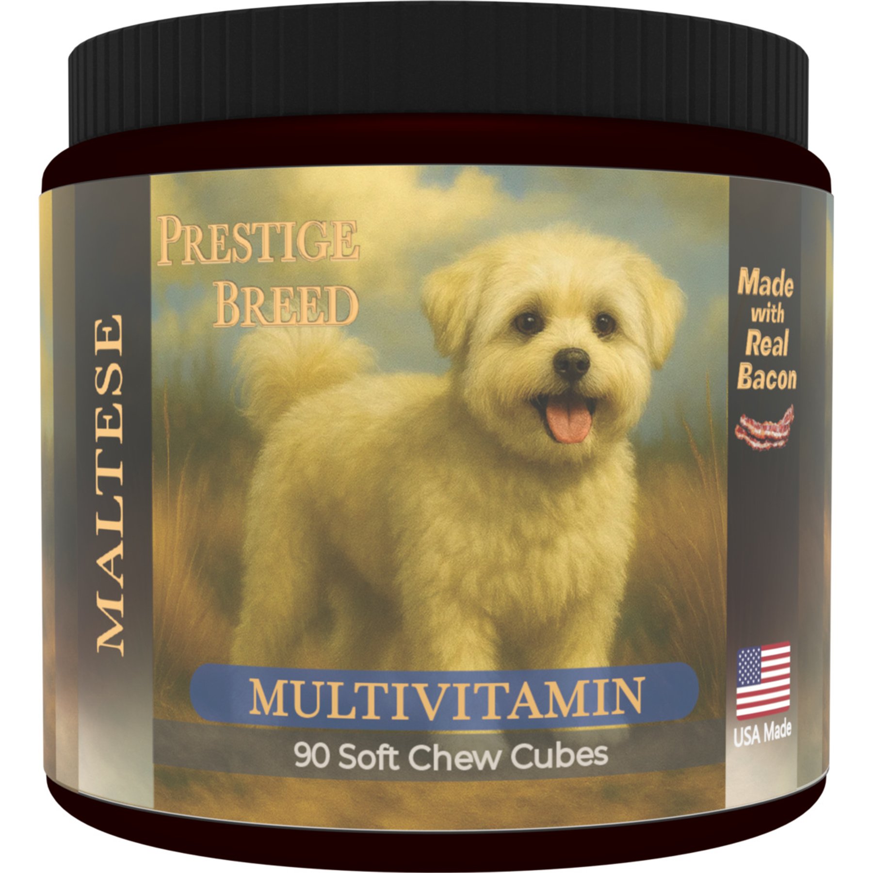 Prestige Breed Maltese Multivitamins Digestive Health Bacon Flavored Supplement for Dogs, 90 count