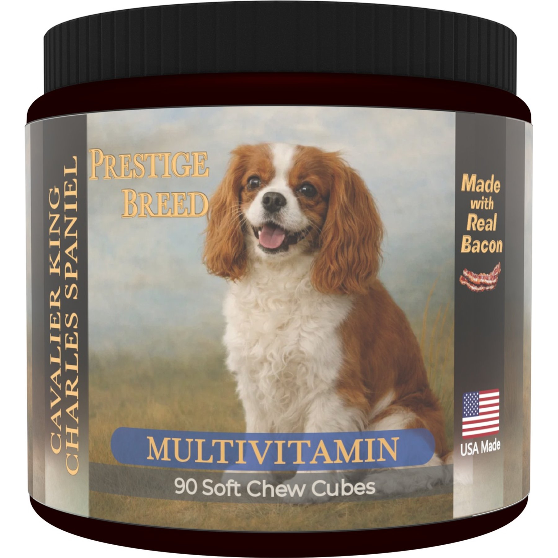Prestige Breed Cavalier King Charles Spaniel Multivitamins Digestive Health Bacon Flavored Supplement for Dogs, 90 count