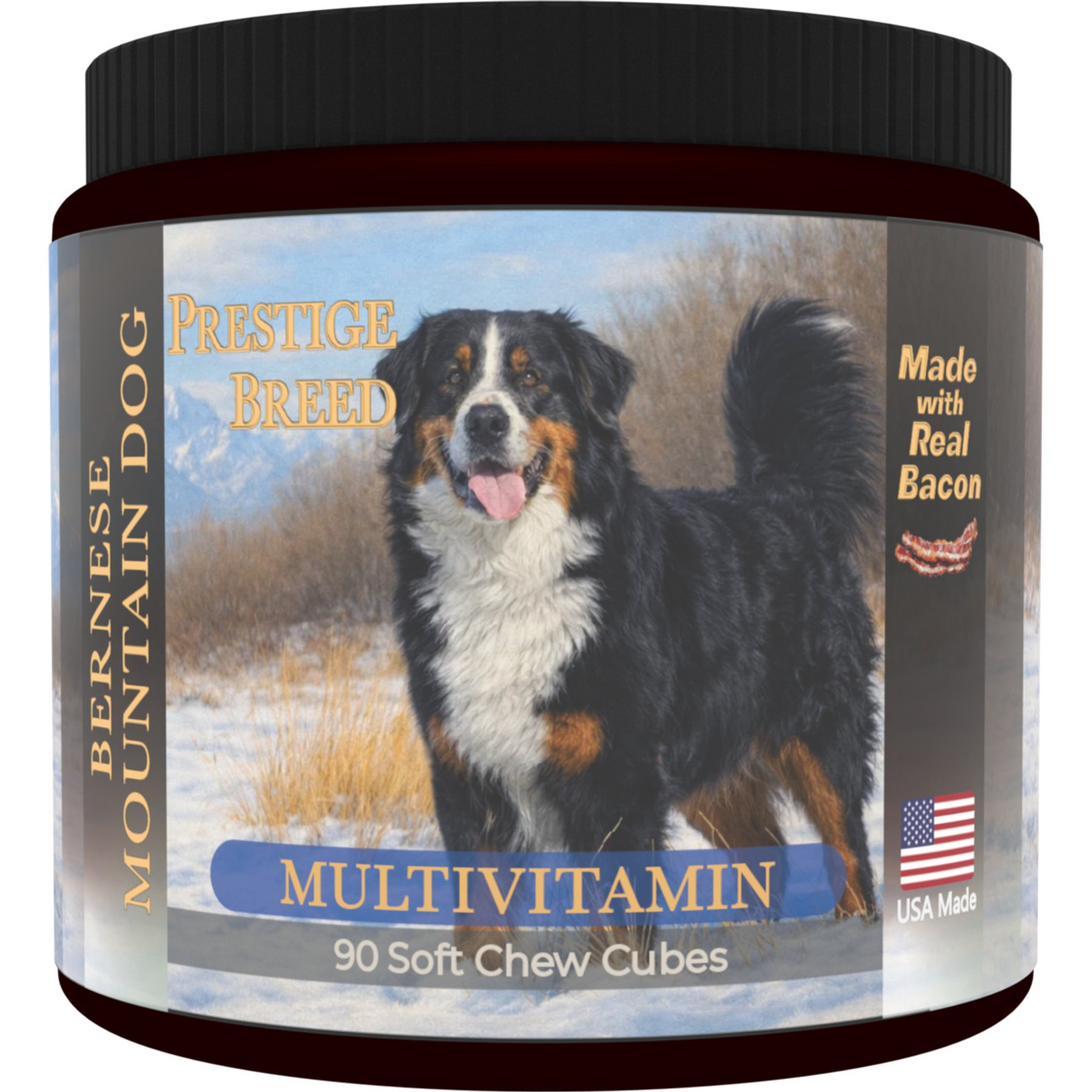 Prestige Breed Bernese Mountain Dog Multivitamins Digestive Health Bacon Flavored Supplement for Dogs, 90 count