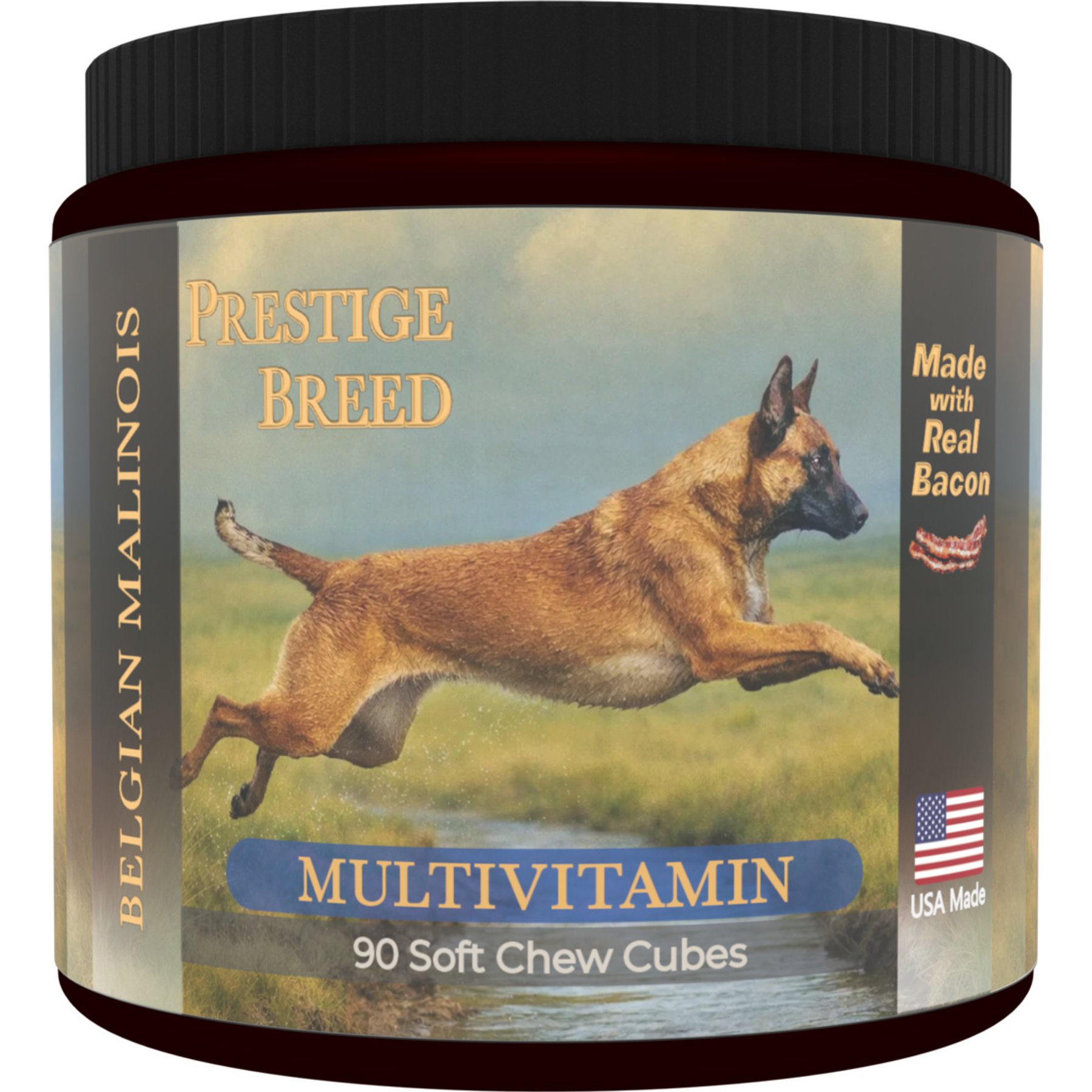 Prestige Breed Belgian Malinois Multivitamins Digestive Health Bacon Flavored Supplement for Dogs, 90 count
