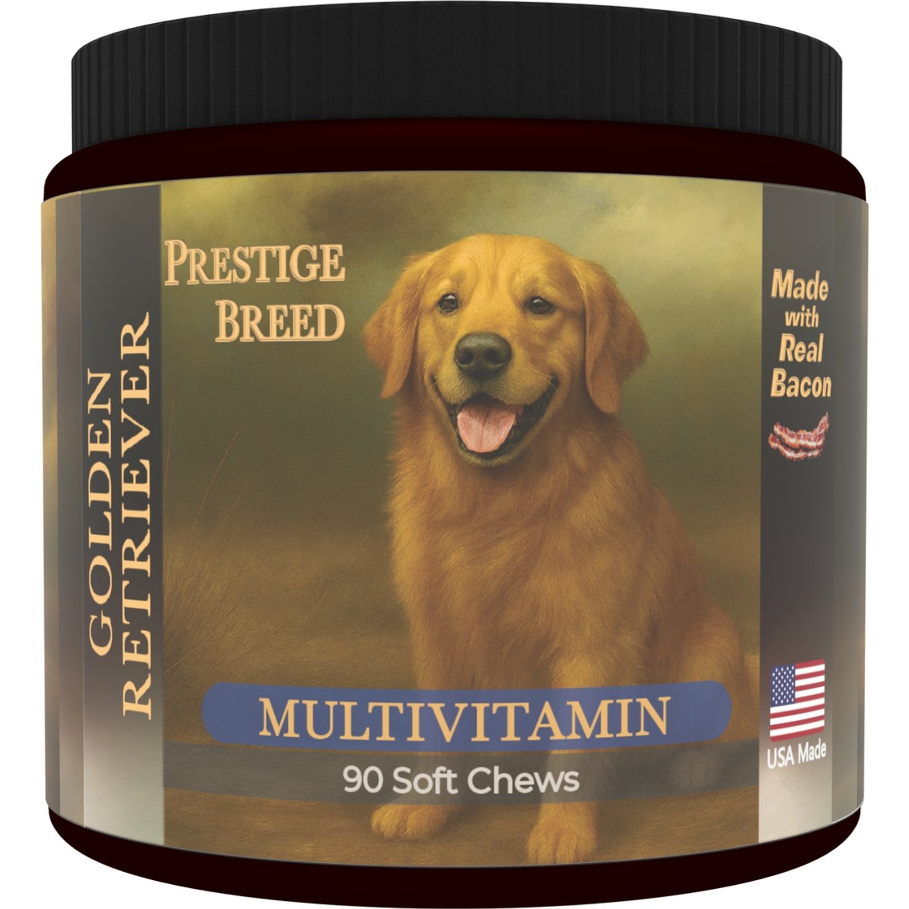 Prestige Breed Golden Retriever Multivitamins Digestive Health Bacon Flavored Supplement for Dogs, 90 count