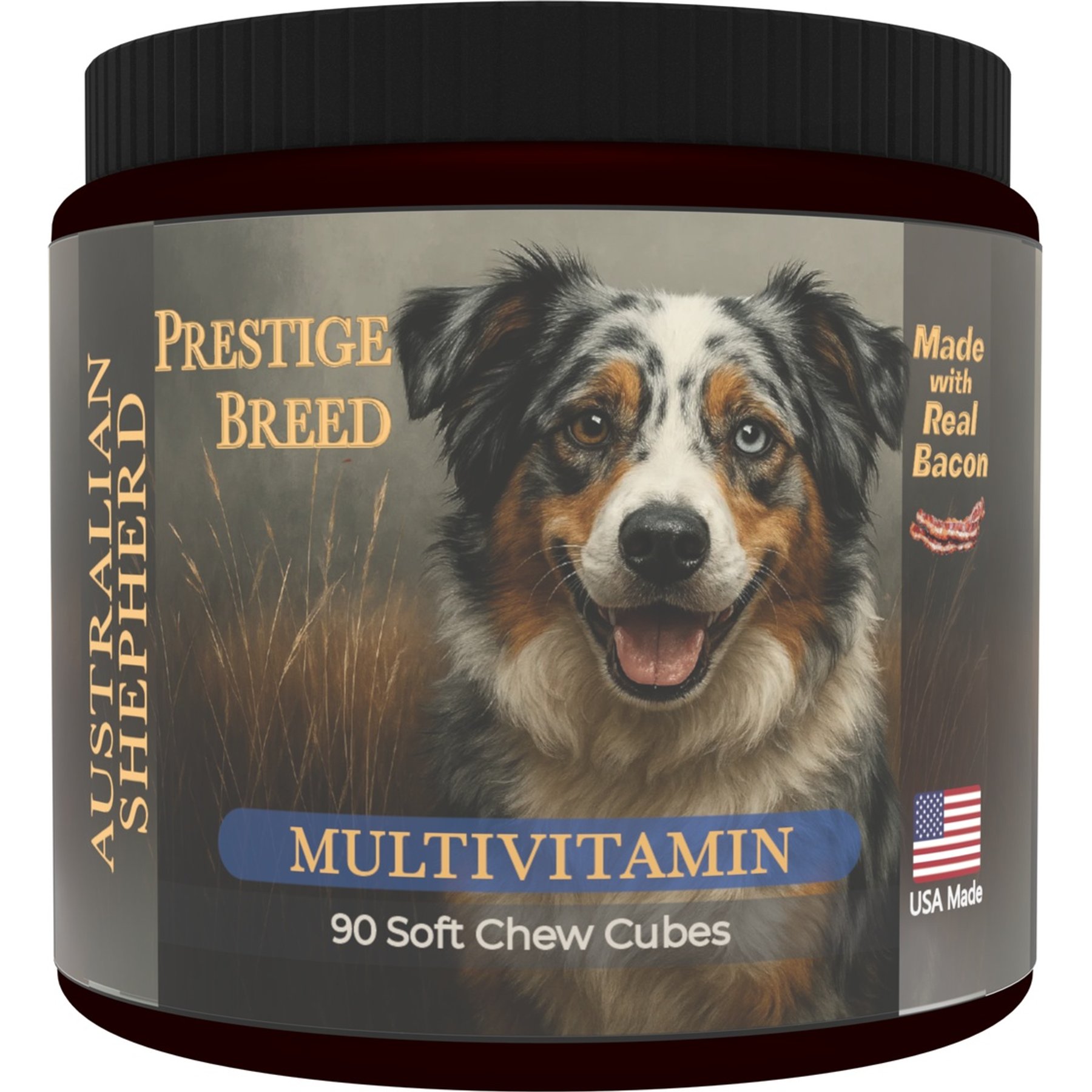 Prestige Breed Australian Shepherd Multivitamins Digestive Health Bacon Flavored Supplement for Dogs, 90 count