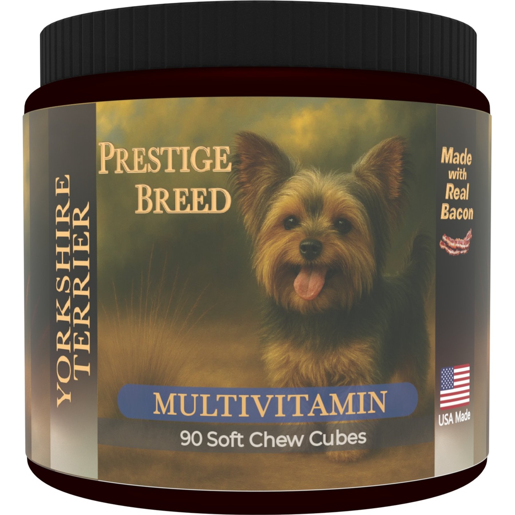 Prestige Breed Yorkie Multivitamins Digestive Health Bacon Flavored Supplement for Dogs, 90 count