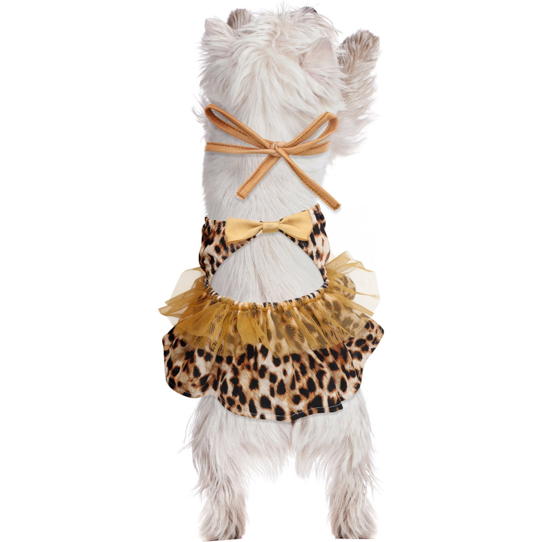 CuteBone Leopard Personalized Animal Print One Piece Dog Bikini Swimsuit Dress, Brown, Medium