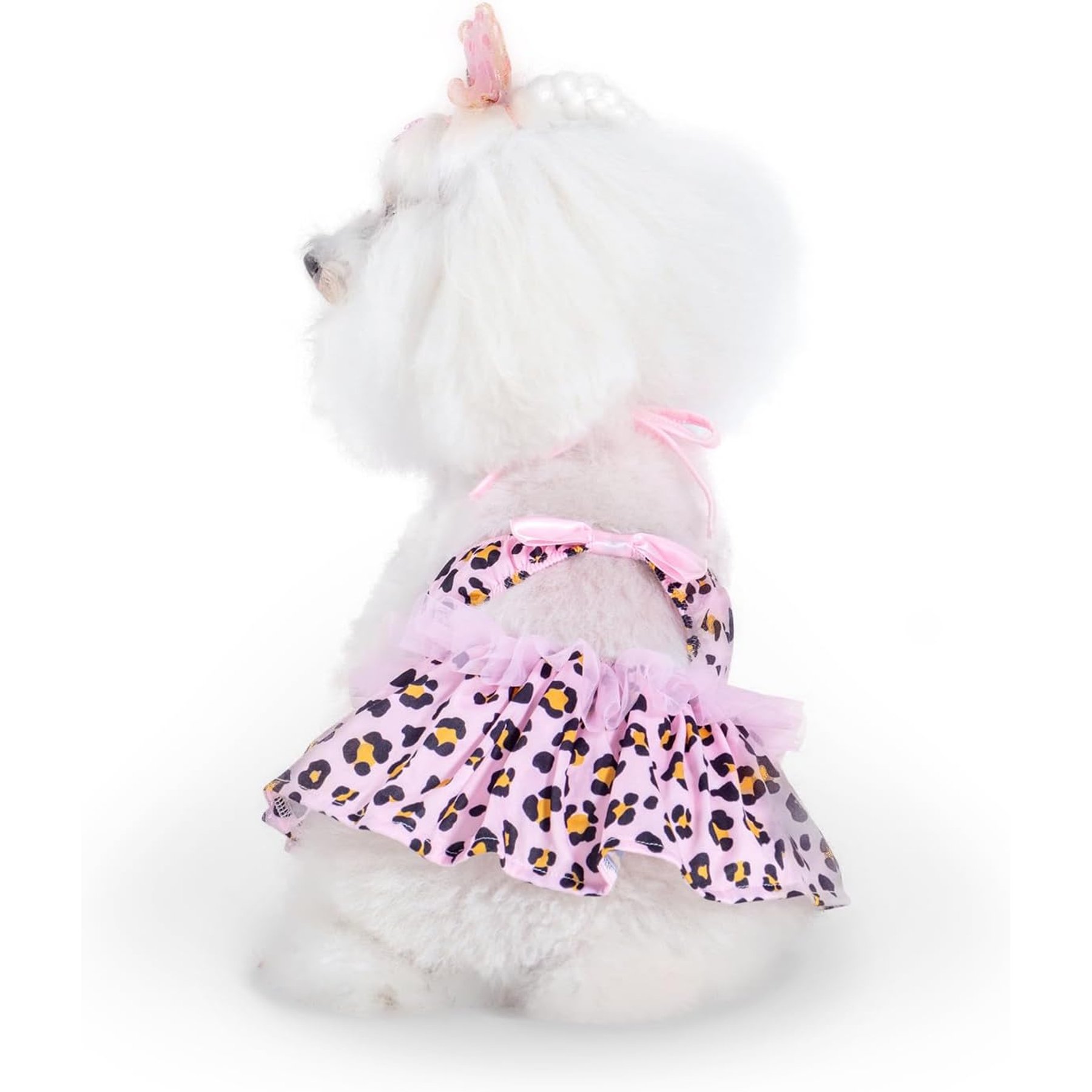 CuteBone Leopard Personalized Animal Print One Piece Dog Bikini Swimsuit Dress, Pink, Small
