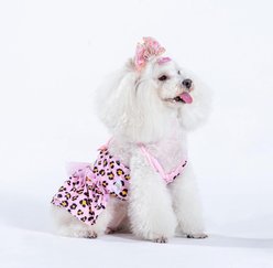 CuteBone Leopard Personalized Animal Print One Piece Dog Bikini Swimsuit Dress, Pink, Medium slide 2 of 8