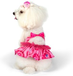 CuteBone Cashew Flower Personalized One Piece Floral Dog Bikini Swimsuit Dress, Red/Pink, X-Small